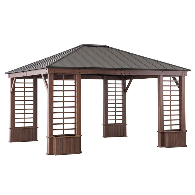 Veranda Woodgrain Steel Roof Planter Gazebo, 13x15