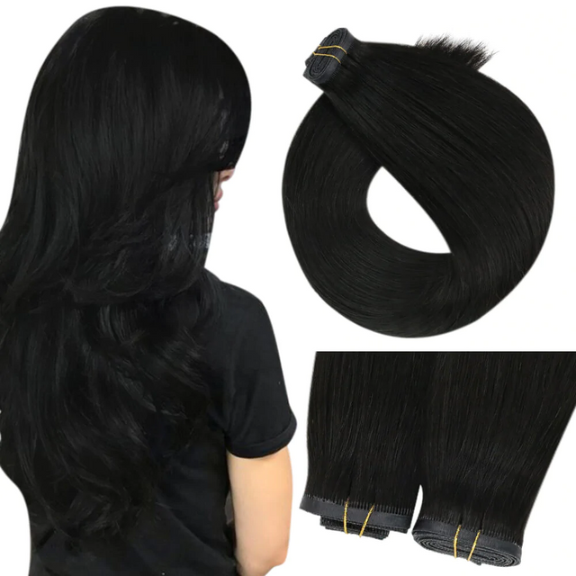 [US Only] Virgin Flat Weft Hair Extensions Off Black #1B