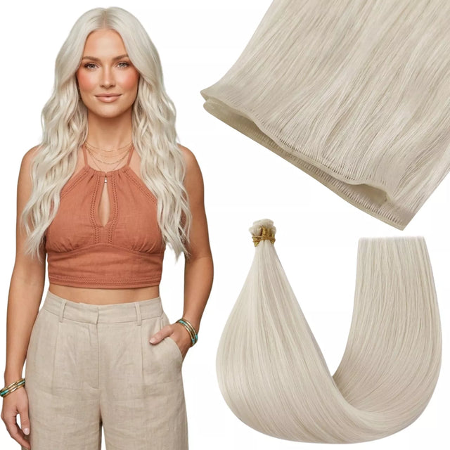 [US Only] Hybrid Weft Virgin Hair Extensions Whitest Blonde #1000