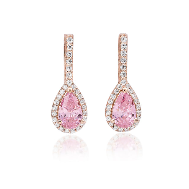 Suzy Levian Rose Sterling Silver Pear Shape Morganite Cubic Zirconia Drop Earrings