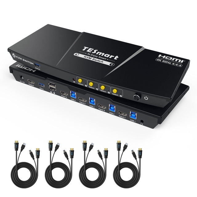 4 Port KVM Switch Kit HDMI 4K60Hz mit USB 3.0 Dockingstation, 4 PCs 1 Monitor