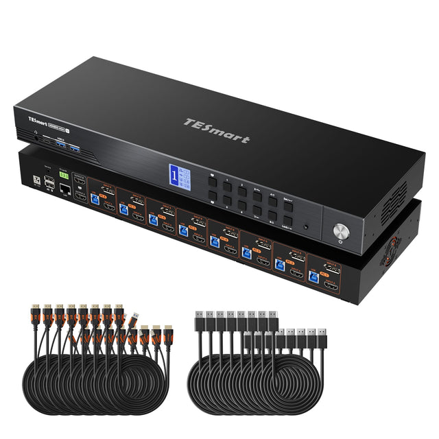 HDMI 2.1 & DP 1.4 Dual 8K60Hz KVM-Switch für 8 PCs & 2 Monitore, mit ADI-Chip, EDID, VRR, FVA, ALLM und Dynamic HDR