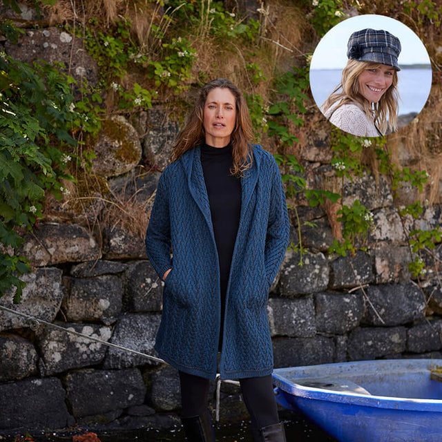 The Aran Cardigan & Newsboy Style Cap Set