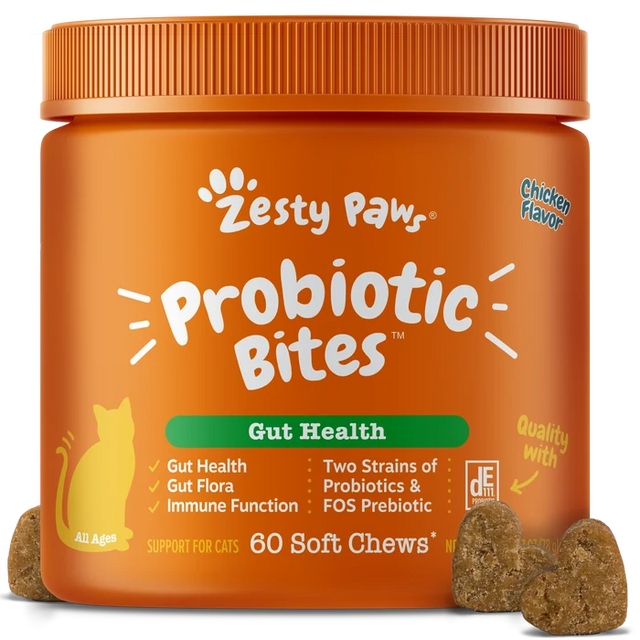 Zesty Paws Probiotic Bites For Cats - Chicken Flavor - 60 Count Soft Chews