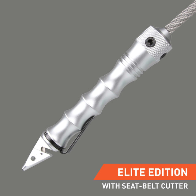 Stinger Whip Car Emergency Tool with Seat Belt Cutter and Window Breaker (Elite Edition, Platinum)