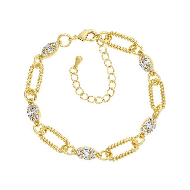 Twisted Paperclip Baguette Stones Bracelet