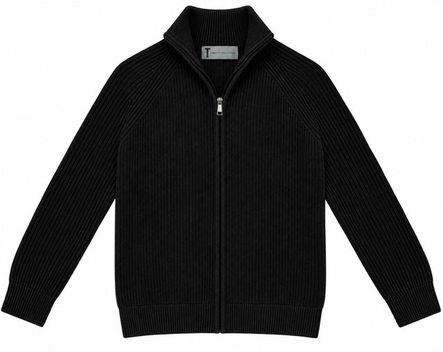 T.O. Collection Men Full Zip Knit Ribbed Sweater