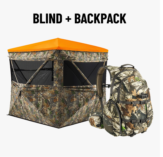 FlipGuard 270 3-4 Person Pop-Up Hunting Blind & Waterproof Camo Hunting Backpack Bundle