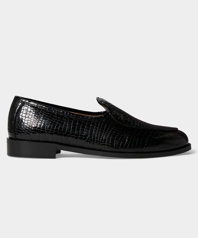 Jacques Solovière Leather Croc Stamp Loafer