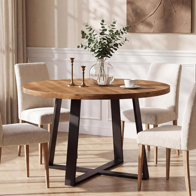 47" Solid Wood Dining Table, Farmhouse Round Kitchen Table for 4-6 People