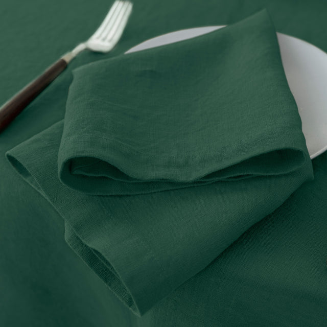 100% French Linen Napkins Set of 4 (20'' x 20'') - Forest Green