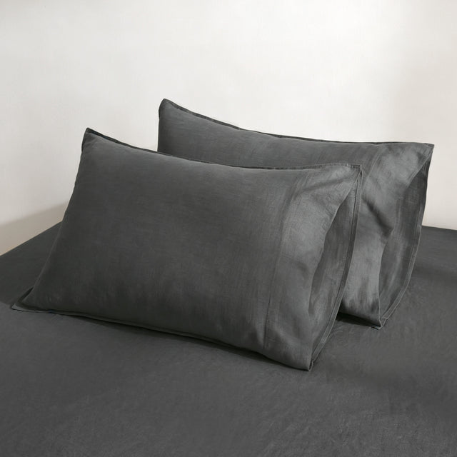 100% Pure French Linen Pillowcases (Set of 2) - Charcoal