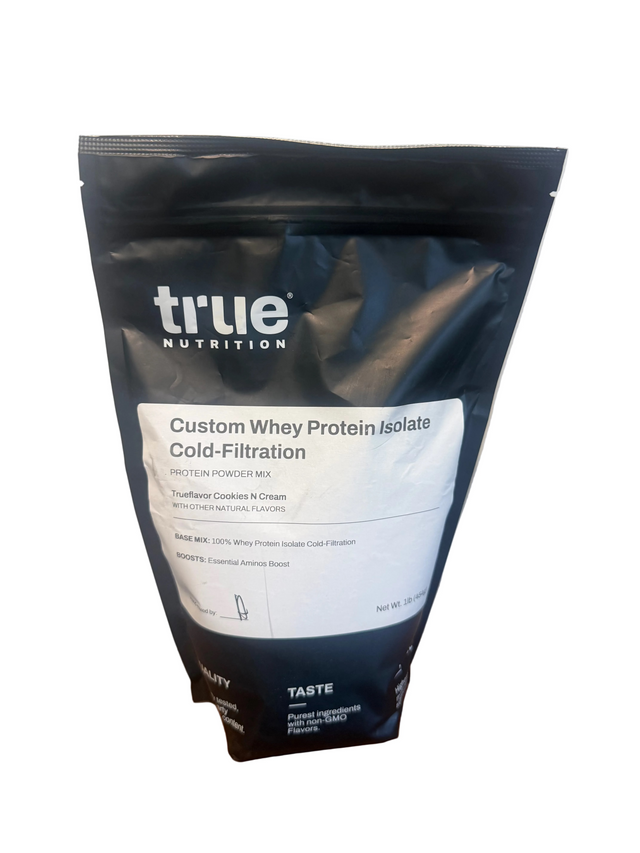 Trueflavor Cookies N Cream  WITH OTHER NATURAL FLAVORS 100% Whey Protein Isolate Cold-Filtration BOOSTS: Essential Aminos Boost 1lb