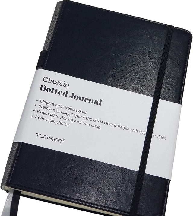 Notebook with Pen Holder Loop - Meeting Notebook - Dotted Grid Leather Bound Journal - Black - Great for Writing, Journaling & Sketching – Bullet Journals to Wr