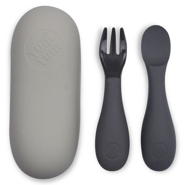 Baby Cutlery Set with Handy Travel Case, Grey