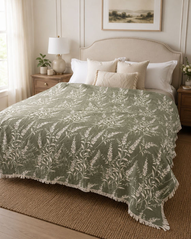 7-Layer Cotton Muslin Quilted Blanket - Lavender Field