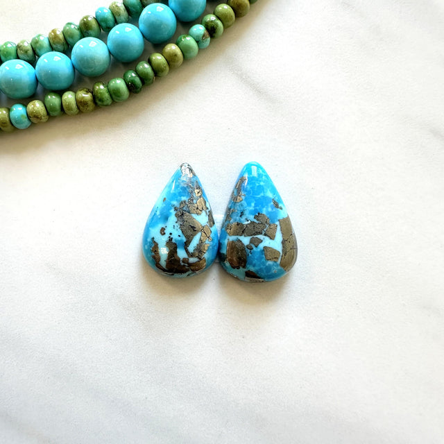 Large Sky Blue Teardrop Ithaca Peak Turquoise, Set of 2