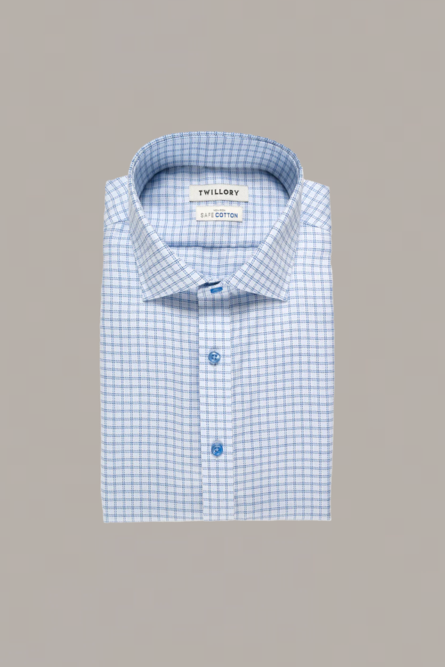 Non-Iron Blue Windowpane Twill