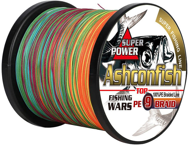 Ashconfish 9 Strands Braided Fishing Line 15-310 lb., 100-500 Meters/109-547 Yards, Rainbow
