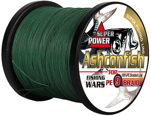 Ashconfish 9 Strands Braided Fishing Line 15-310 lb., 100-500 Meters/109-547 Yards, Moss Green