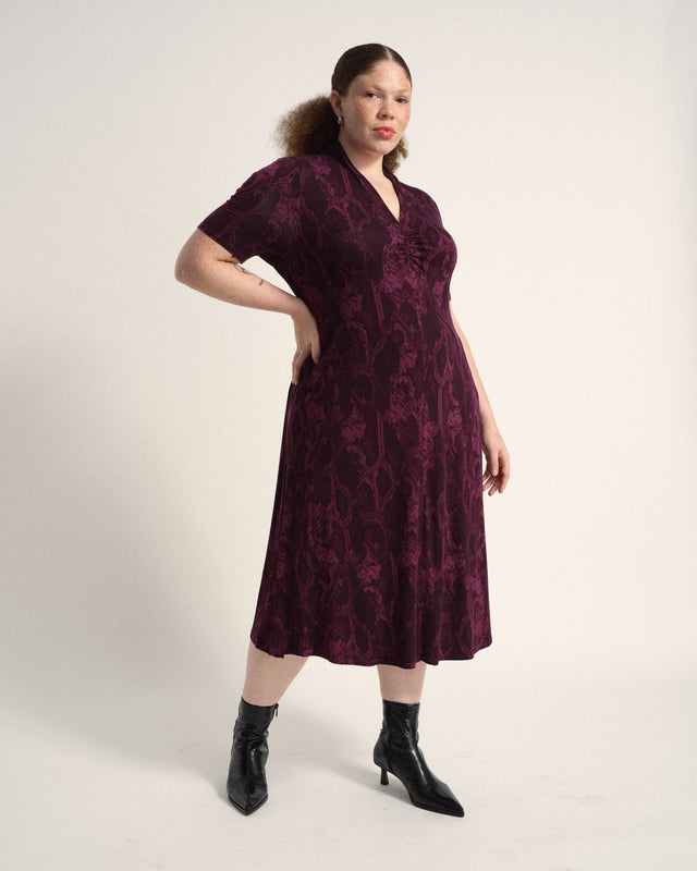 Zadie Liquid Jersey Gathered Dress - Gamay Serpent Print