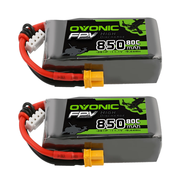 2 Pack Ovonic 11.1V 850mAh 3S 80C Lipo Battery with XT30 Plug for 150 to 210mm FPV