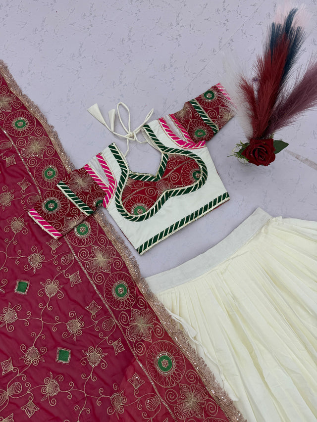 Navratri Special Pink Ivory Embroidered Lehenga – With Dupatta