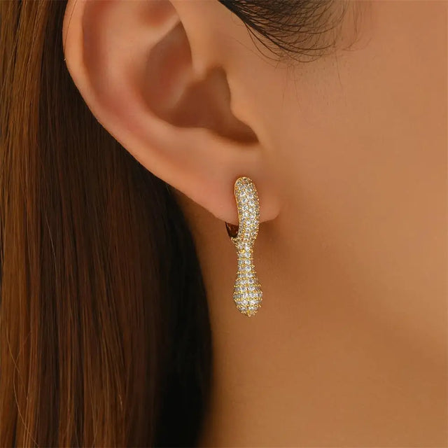 Cubic Zirconia Teardrop Huggie Earrings