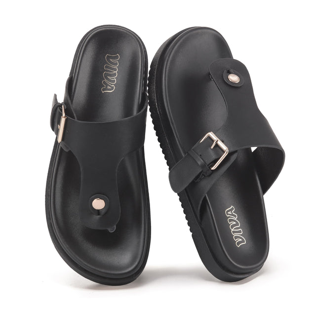 Women's Toe Post Flat Sandals with Buckle Strap