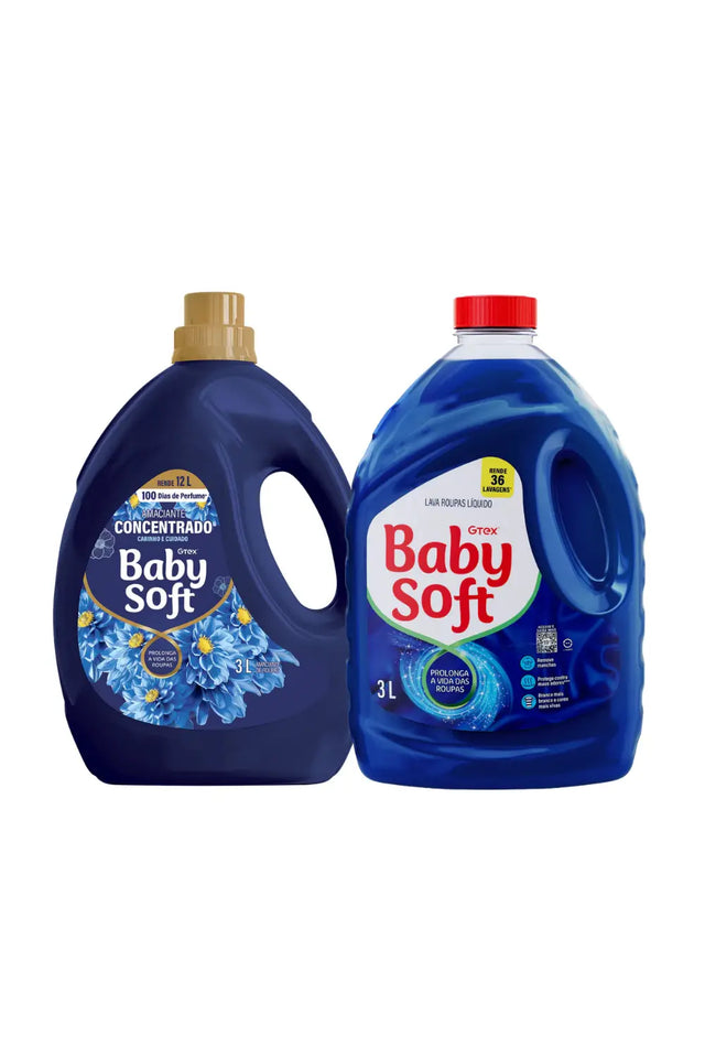 Kit 1 Sabão Liquido Baby Soft Azul Max Performance - 3l _ 1 Amaciante Concentrado Baby Soft Carinho e Cuidado - 3l