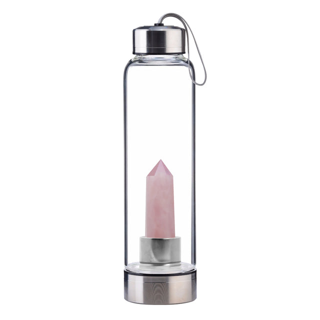 Rose Quartz Crystal Point Water Bottle