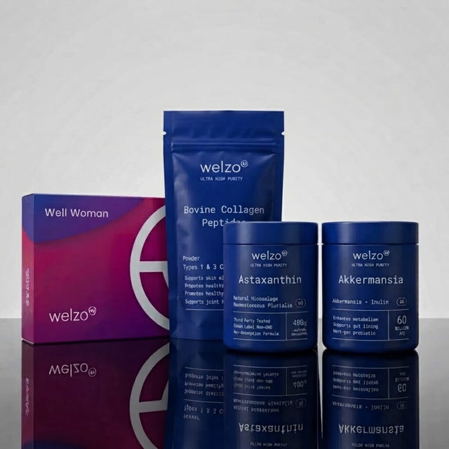 Welzo Hair, Skin & Nails Bundle — Collagen + Astaxanthin + Akkermansia + Well Woman Blood Test