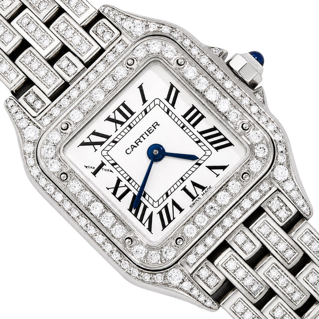 NEW Panthère De Cartier Small WSPN0006 4CTW Diamond Custom White Dial Watch