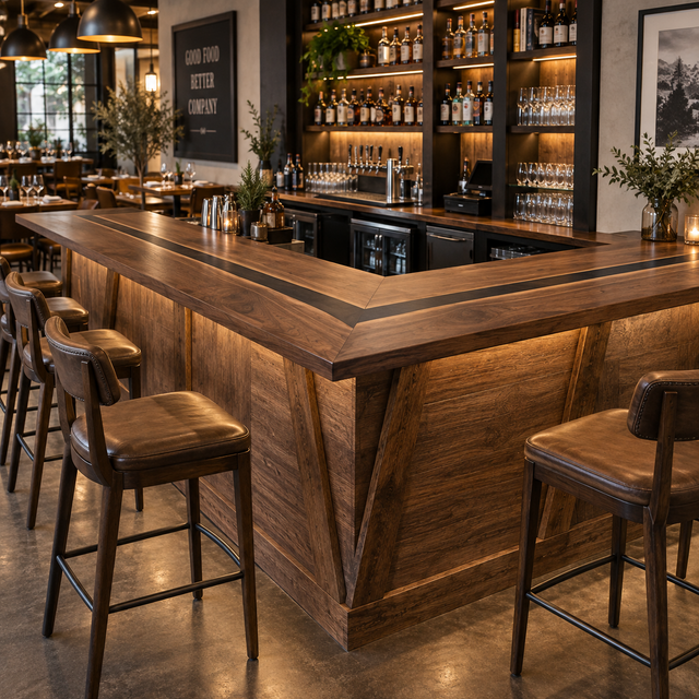 Black Walnut L-Shape Black River Epoxy Resin Bar Table for Hospitality Spaces