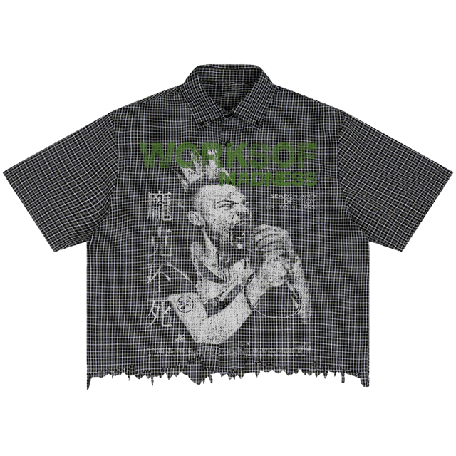 No Heroes Distress Button Up