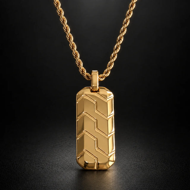 Gold Chevron Dog Tag Necklace