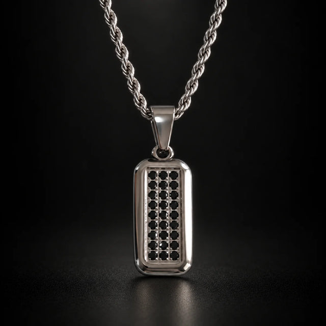Men's Black CZ Dog Tag Necklace