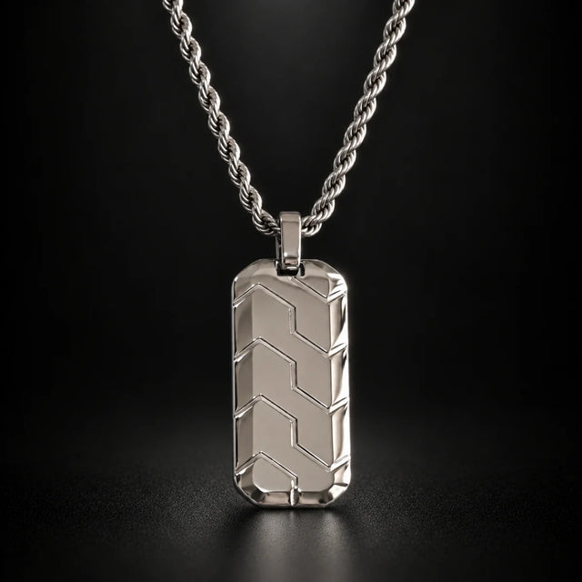 Silver Chevron Dog Tag Necklace