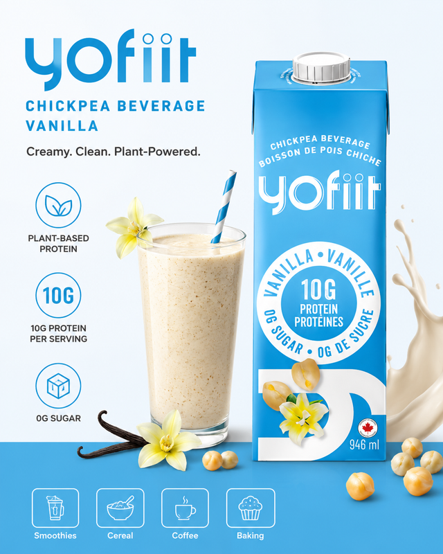 Yofiit – High protein chickpea milk w. flax (vanilla unsweetened) - 12 cartons