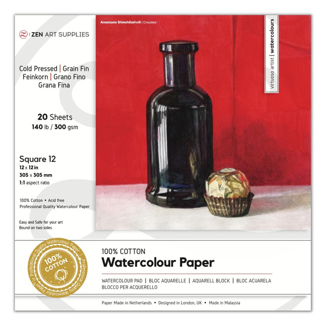 Watercolor Paper Pad 100% Cotton 12"x12"
