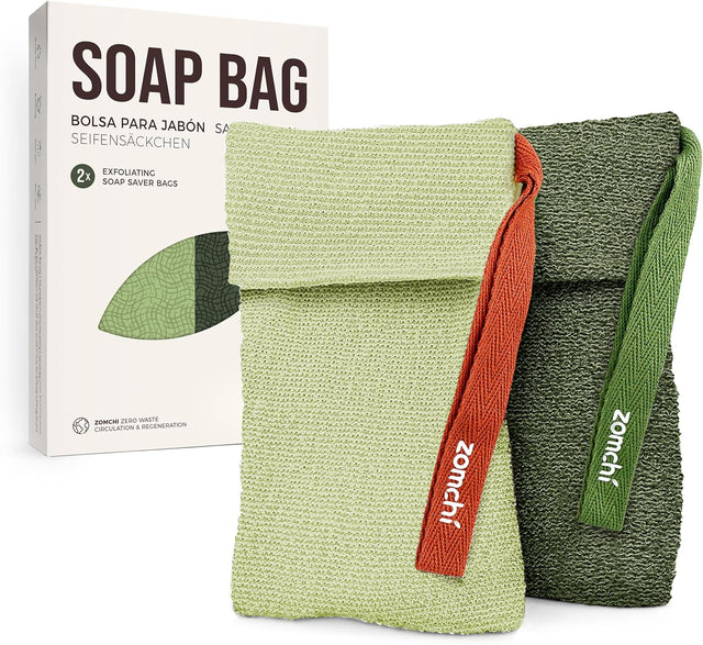 ZOMCHI Exfoliating Bar Soap Pouch, 2 Pack Soap Bags with Coarse & Gentle Mesh for Effective Exfoliation, Soap Saver Bags for Rich Lathering and Deep Cleansing (