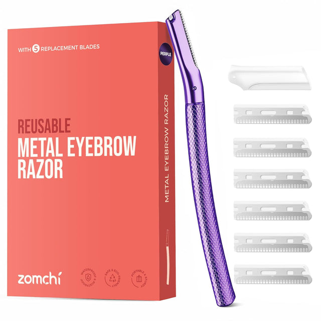 ZOMCHI Eyebrow Razor, Face Razors for Women&Men, Eyebrow Trimmer Shaper with Precision Cover, Facial Shaver with 6 Blades (Purple)